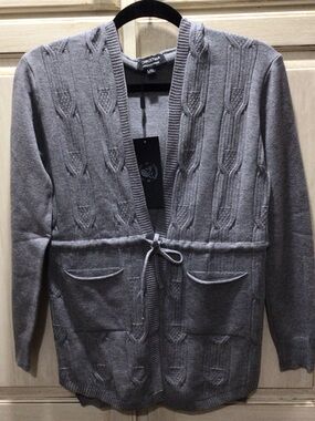 S. Christina Gray Textured Tie-Waist Cardigan - Gray 100% Cashmere